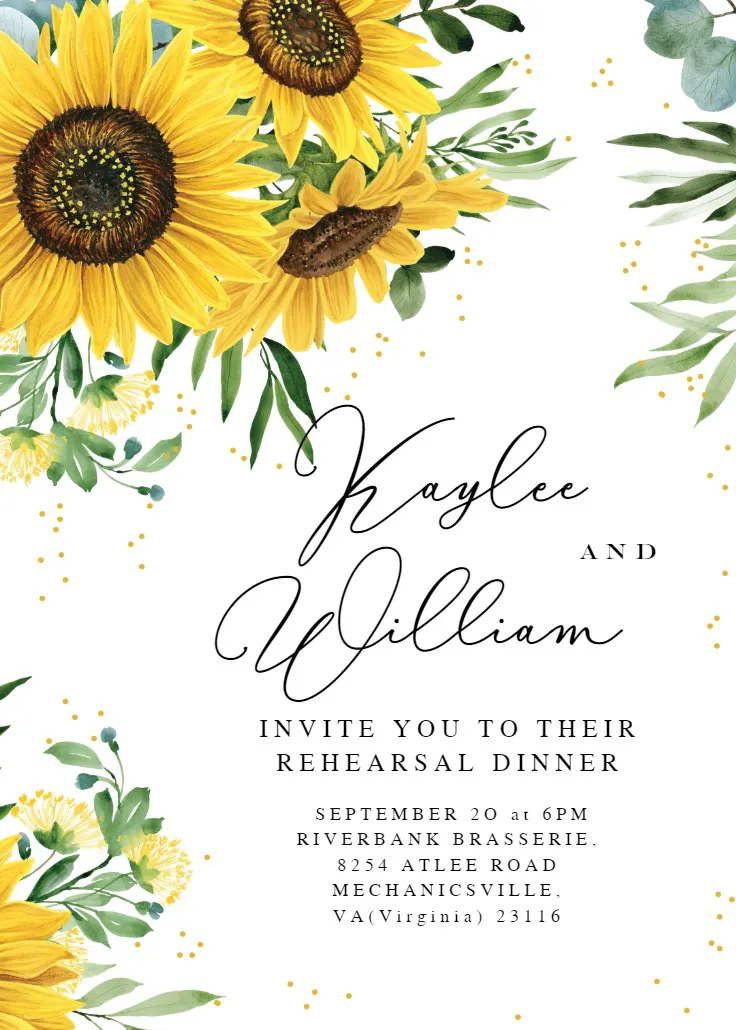 Rustic sunflowers corner - prova yemeği davetiyesi